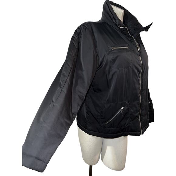 CHICO'S Jacket Size L (2) Black Polyester Puffer Zip Pocket Zippered Coat - Picture 4 of 7